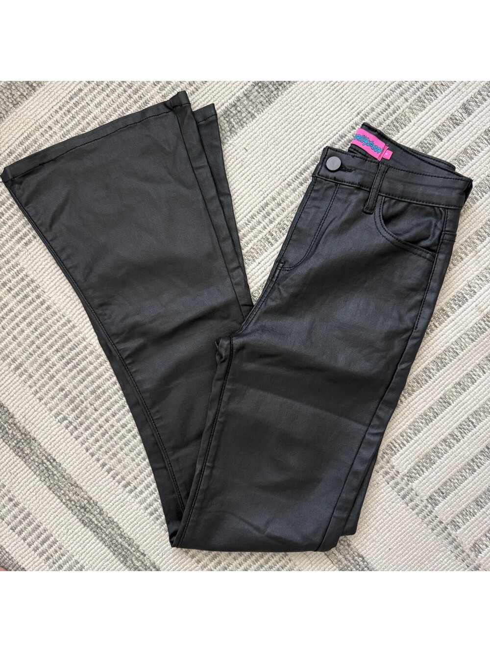Edikted Luna Faux Leather Flare Jeans Black Coated Vinyl satin Look Y2K S